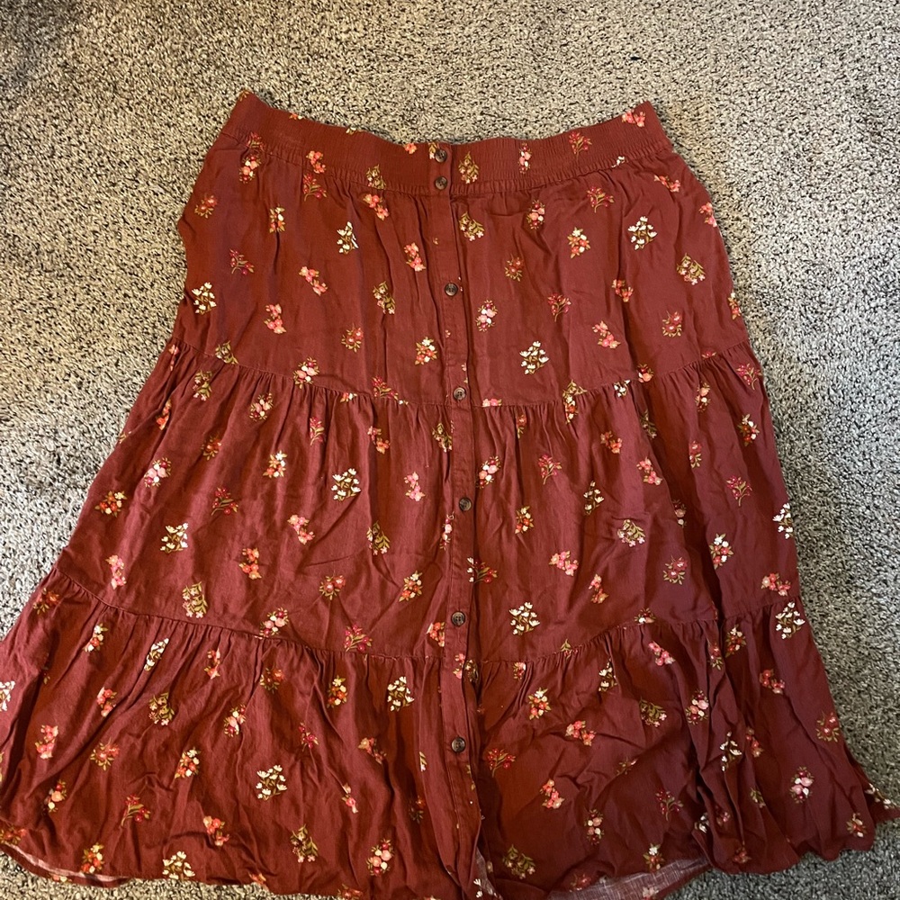 Sonoma Rust Floral Midi Skirt
